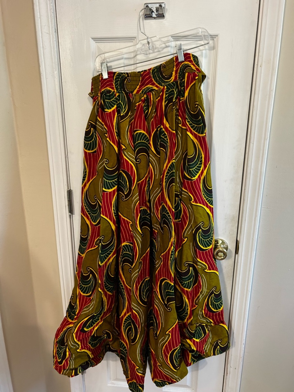Printed Red & Olive Flowing Maxi Skirt